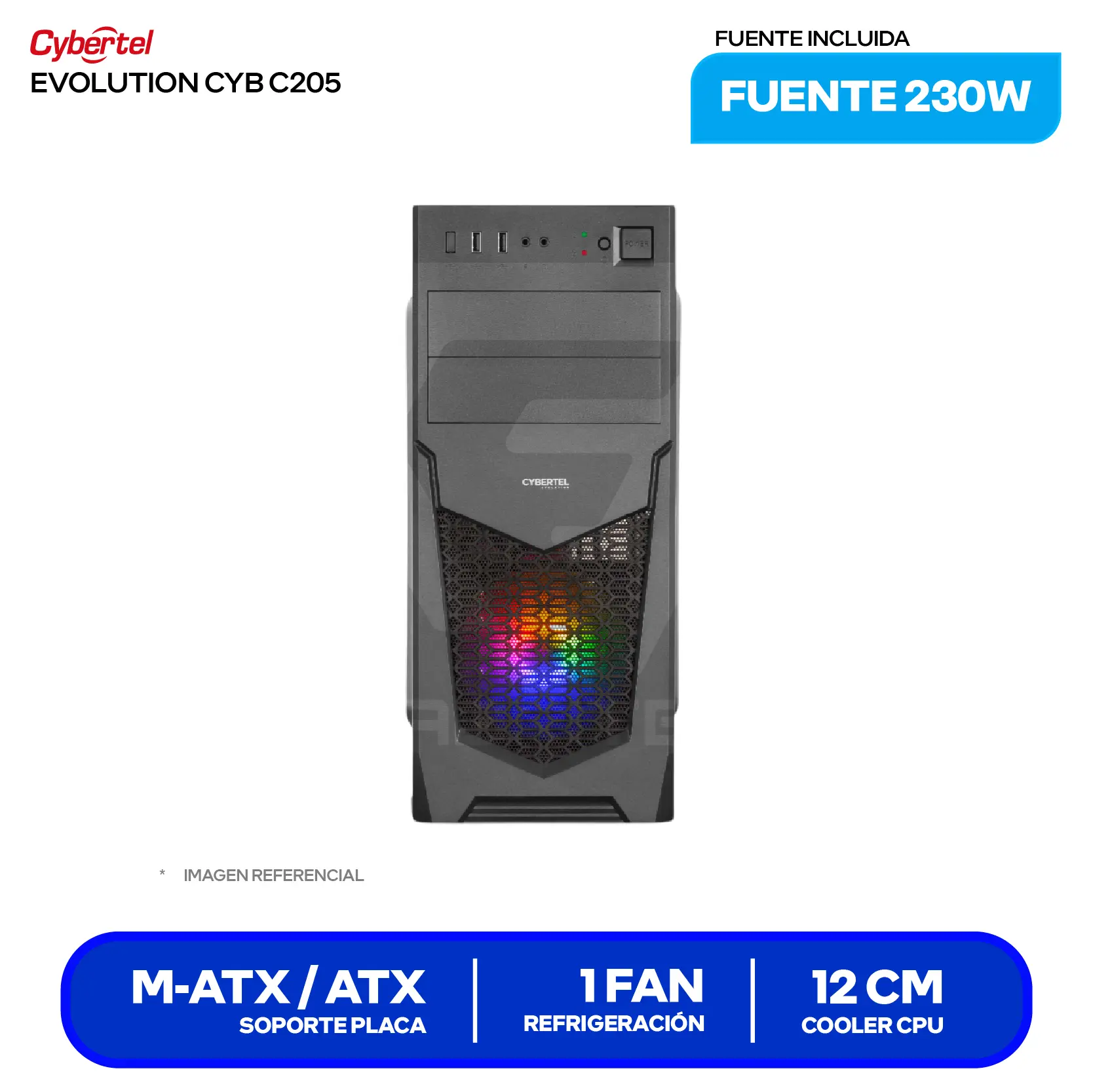 Case Cybertel Evolution CYB C205 (CYB C205) Con Fuente 230W, 2 Fan
