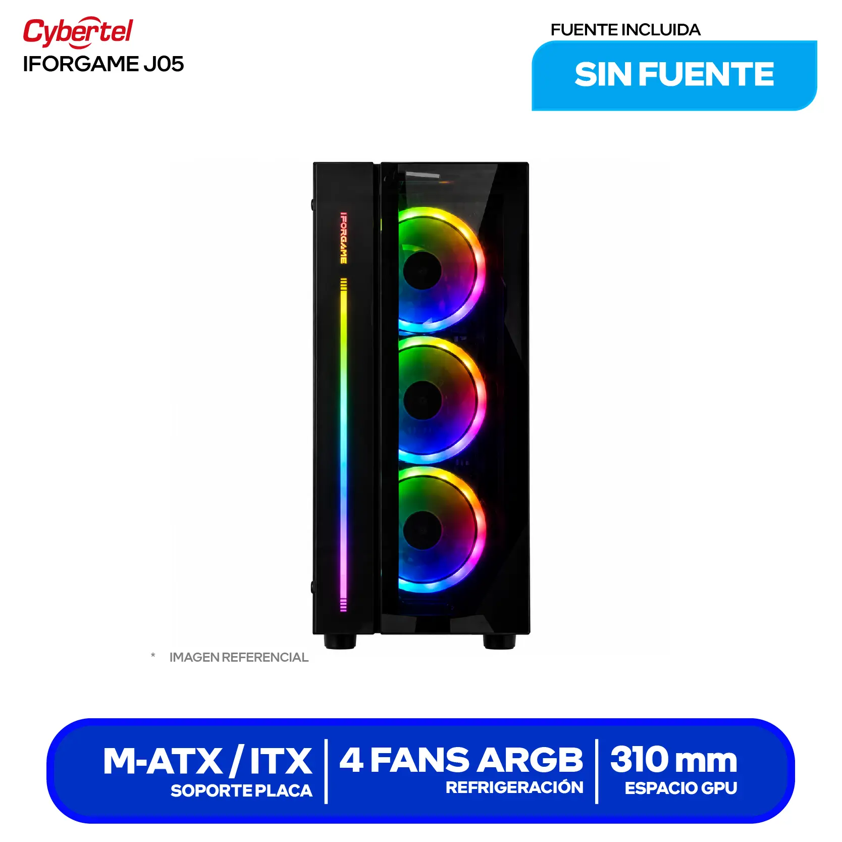Case Gamer iForgame J05 (IFORGAME J05) Sin fuente, Vidrio templado, 4 fans ARGB