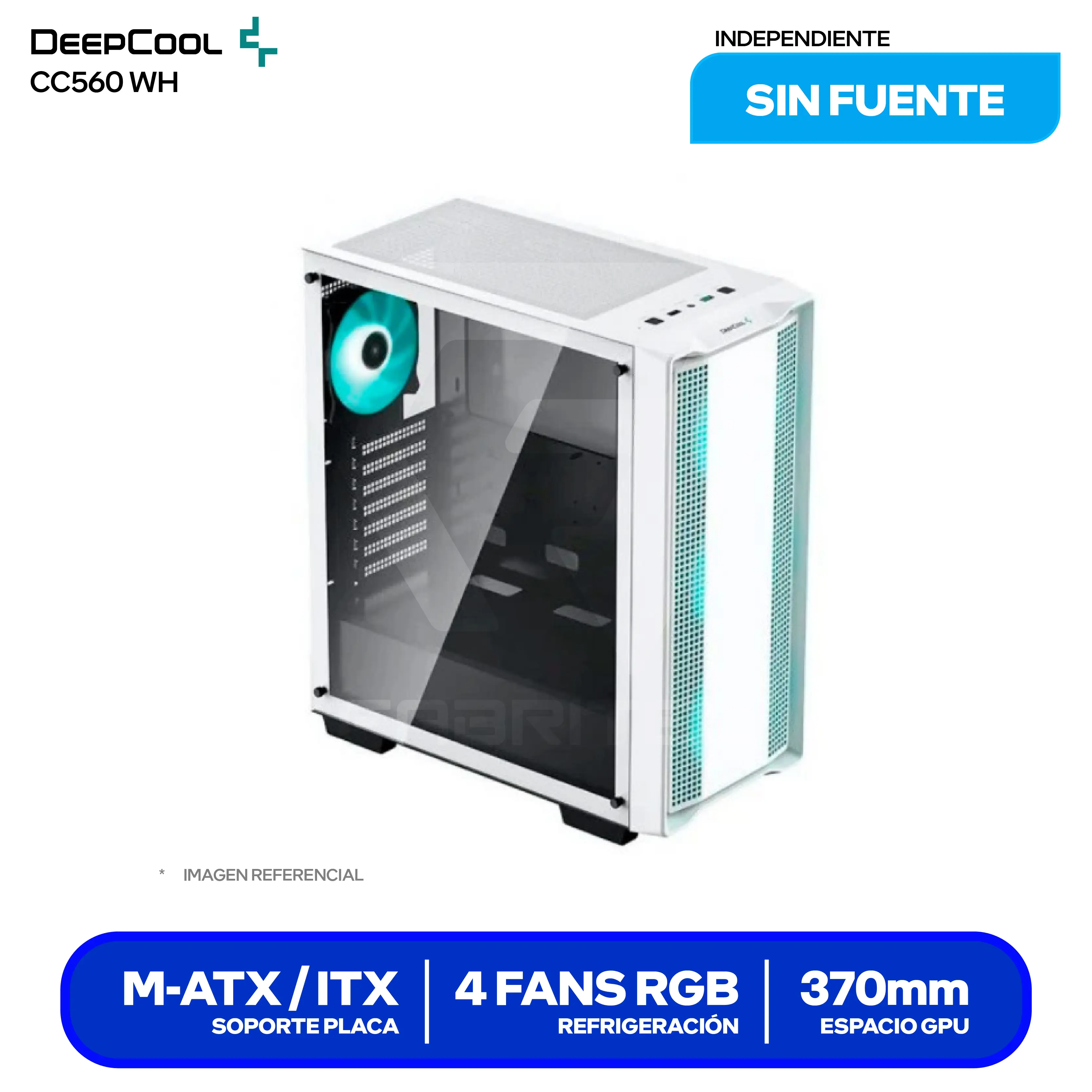 Case Gamer DeepCool CC560 White (R-CC560-WHGAA4-G-1) Sin Fuente, Vidrio Templado, 4 Fans LED