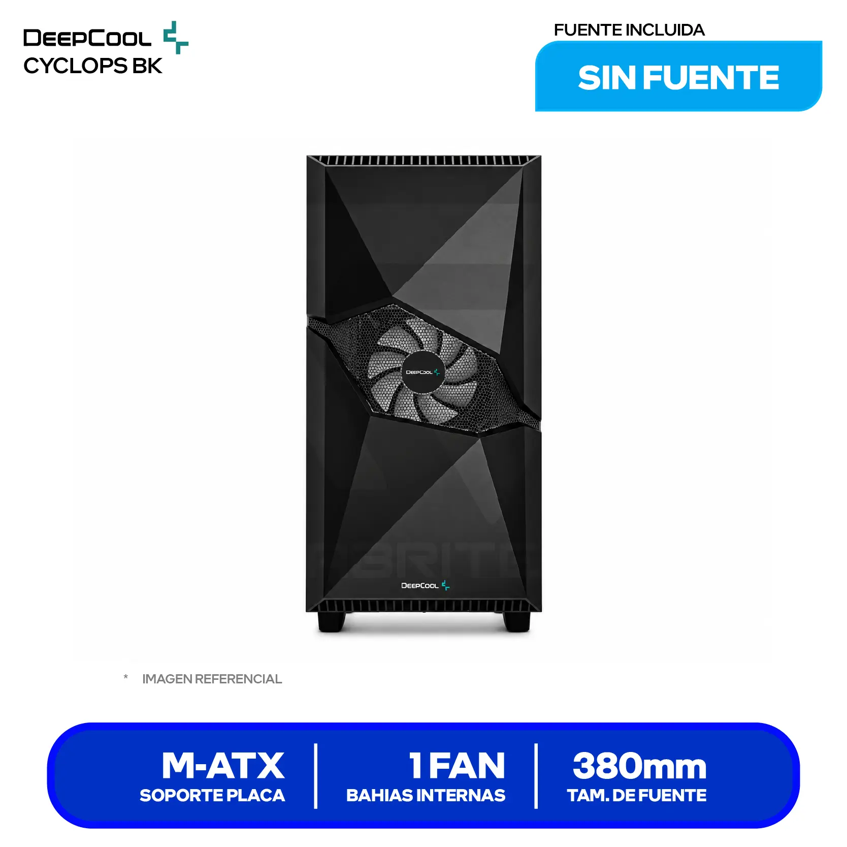 Case Gamer DeepCool Cyclops (R-BKAAE1-C-1) Sin fuente, Vidrio templado, Mesh Frontal, 1 fan ARGB