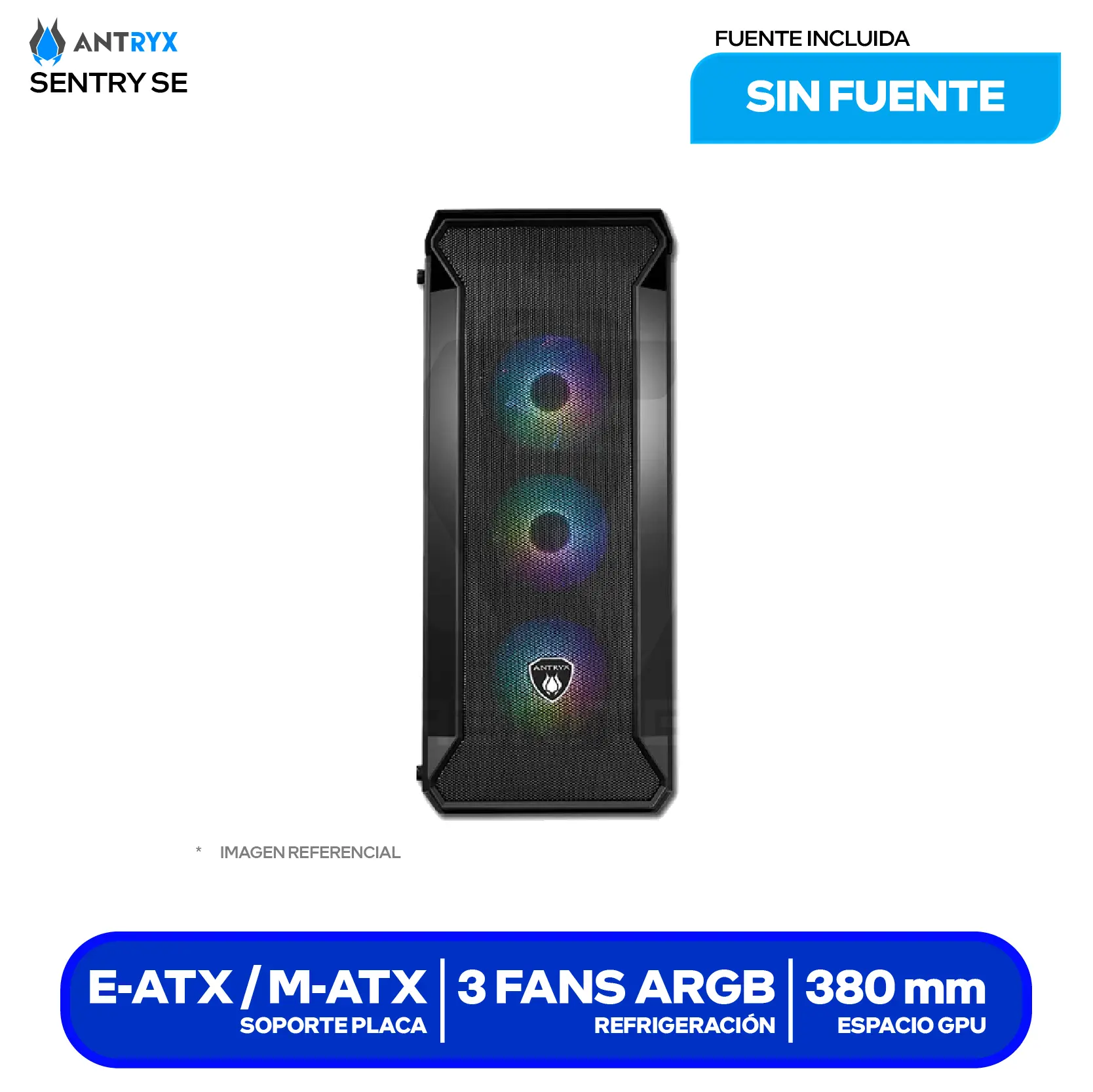 Case Gamer Antryx FX Chrome Storm Sentry SE (AC-FX260SEK-T3DR) Sin fuente, Vidrio templado, 3 fans ARGB