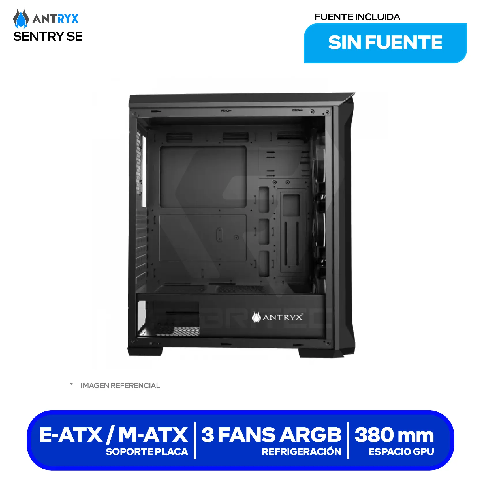 Case Gamer Antryx FX Chrome Storm Sentry SE (AC-FX260SEK-T3DR) Sin fuente, Vidrio templado, 3 fans ARGB