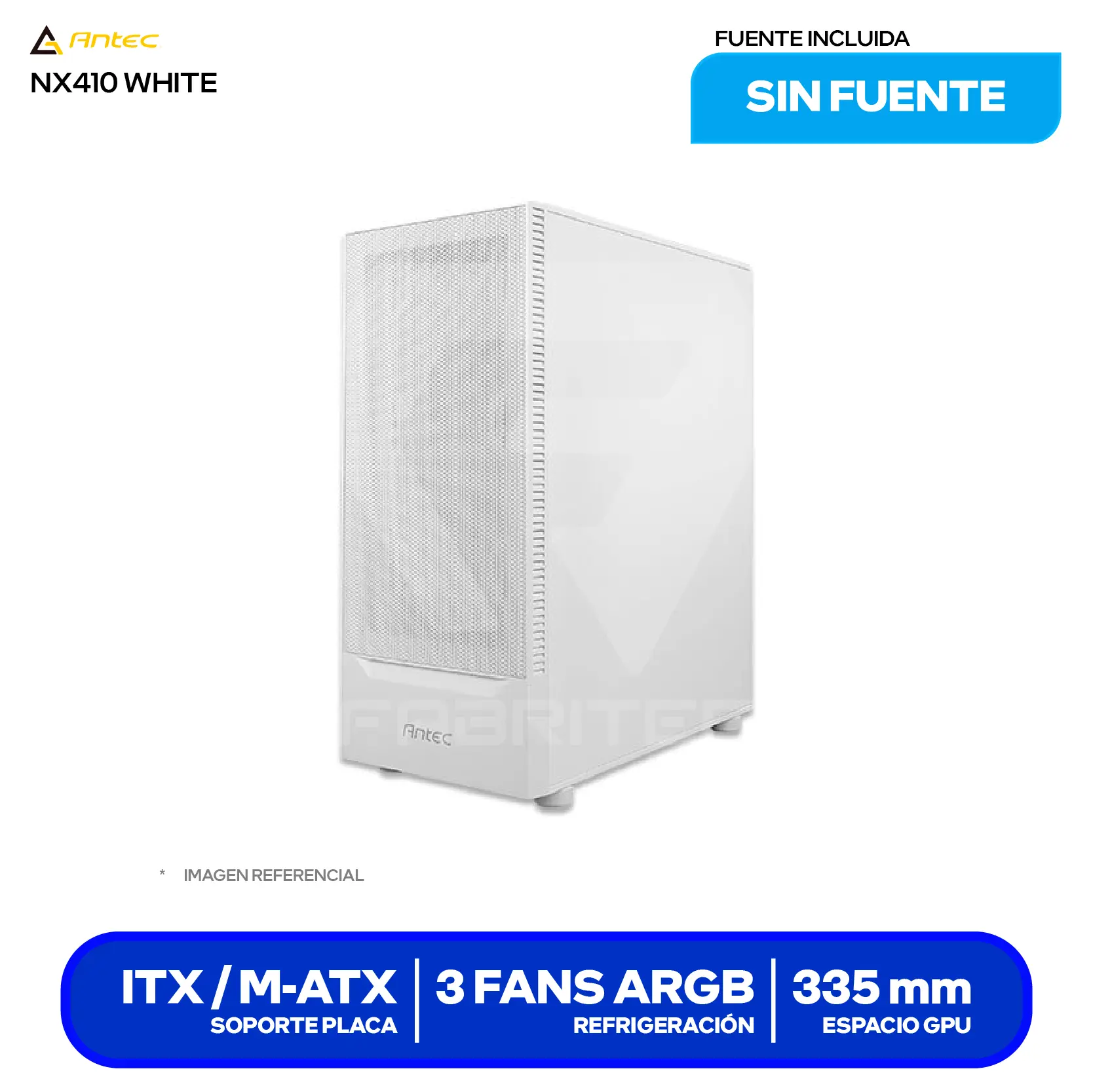 Case Gamer Antec NX410 White (0-761345-81042-5) Sin fuente, Vidrio templado, 3 fans ARGB
