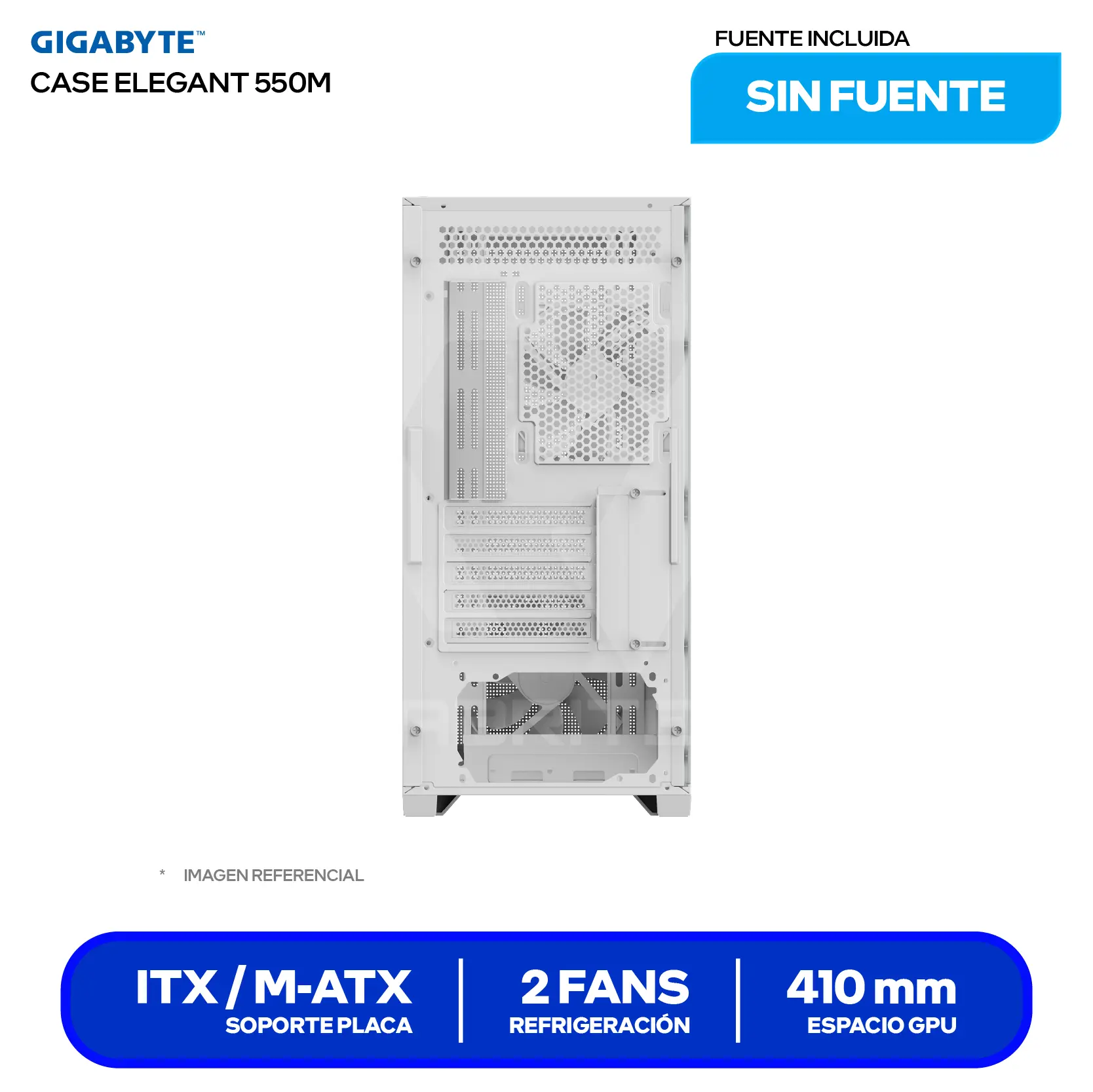 Case Gamer Gigabyte C102 Glass Ice (GB-C102GI) Sin fuente, Vidrio templado, 2 fans