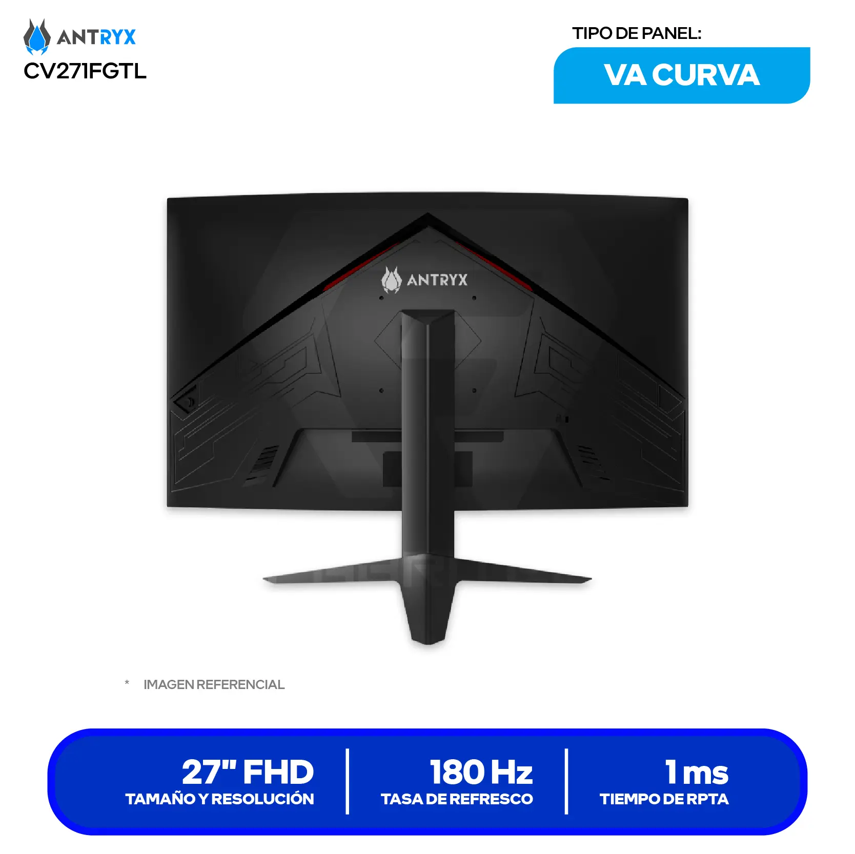 Monitor Gamer Antryx Vision 27" (CV271FGTL) FHD, VA Curvo, 180Hz, 1ms