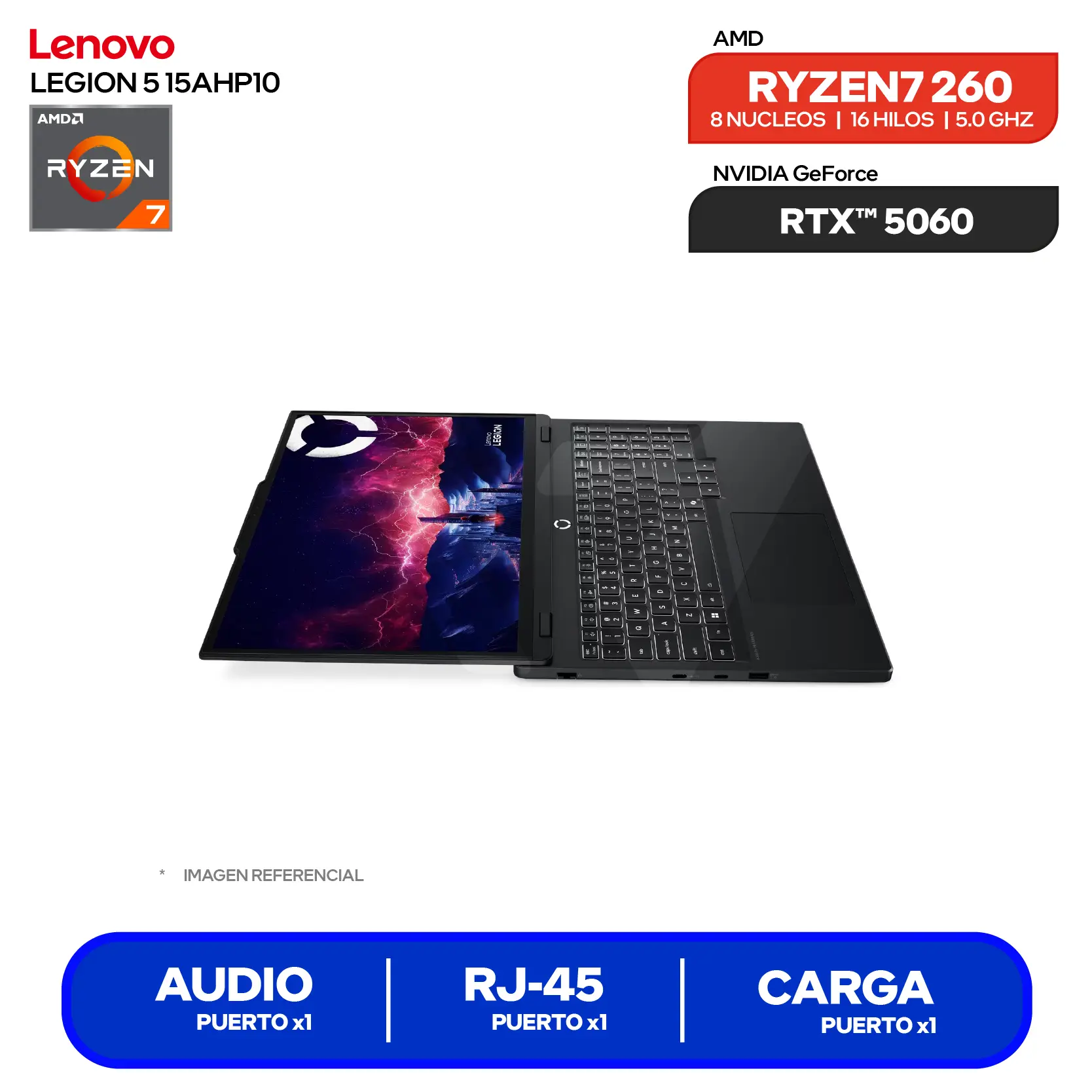 Laptop Gamer Lenovo Legion 5 15AHP10  (83M0005GLM) AMD Ryzen 7 260, 16GB RAM, 1TB SSD, RTX 5060 8GB, 15.3" FHD+, FreeDOS