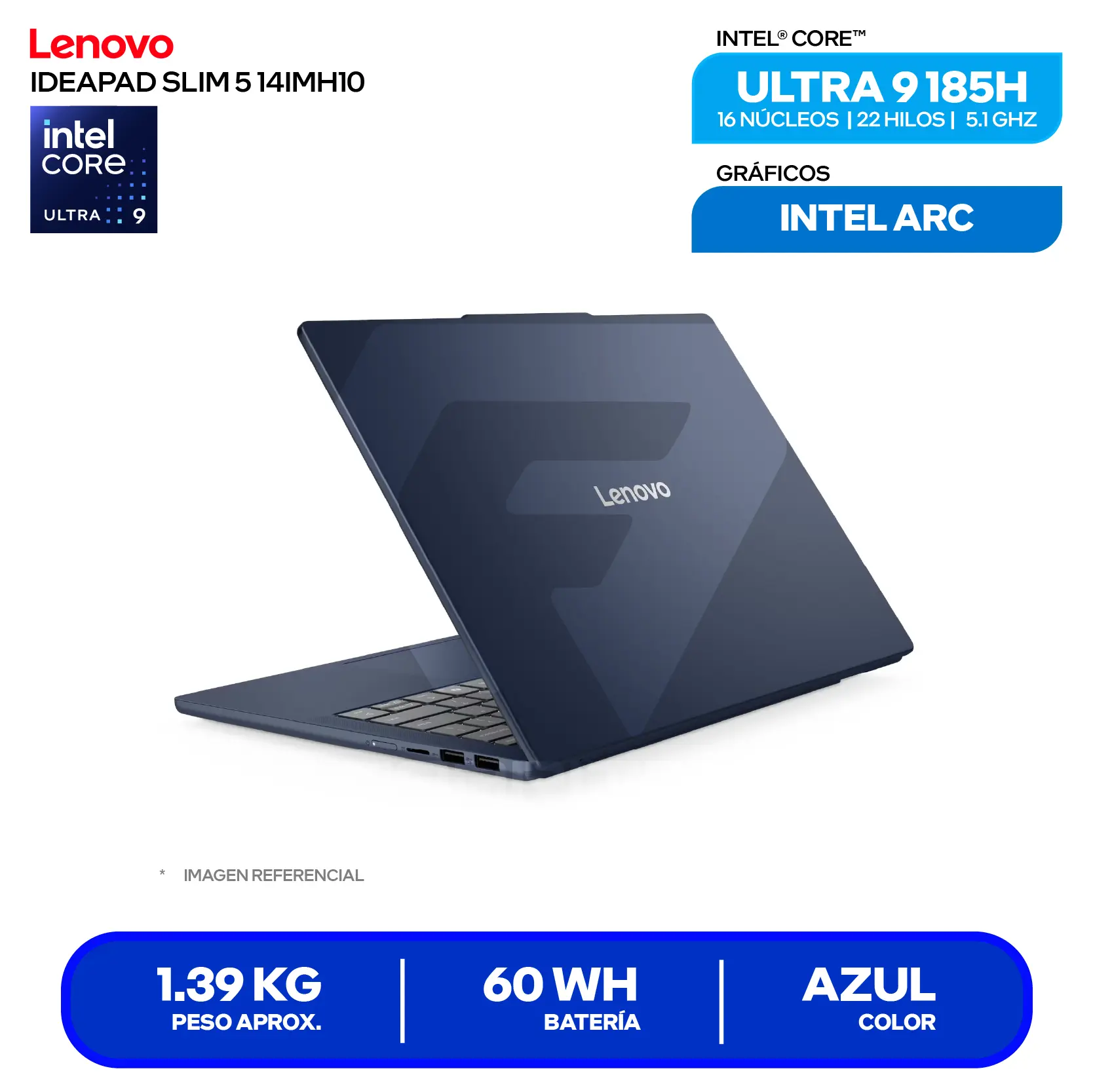 Laptop Lenovo IdeaPad Slim 5 14IMH10 (83V6004GLM) Intel Core Ultra 9 185H, RAM 16GB, SSD 512GB, 14'' FHD+ Oled, FreeDos