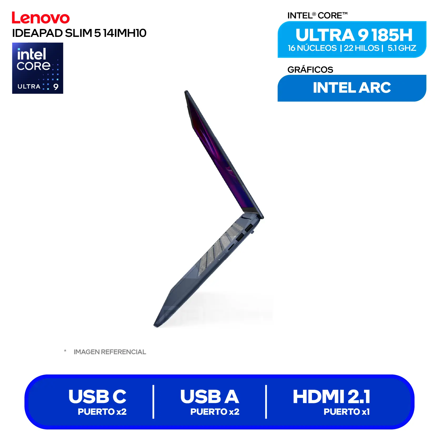Laptop Lenovo IdeaPad Slim 5 14IMH10 (83V6004GLM) Intel Core Ultra 9 185H, RAM 16GB, SSD 512GB, 14'' FHD+ Oled, FreeDos