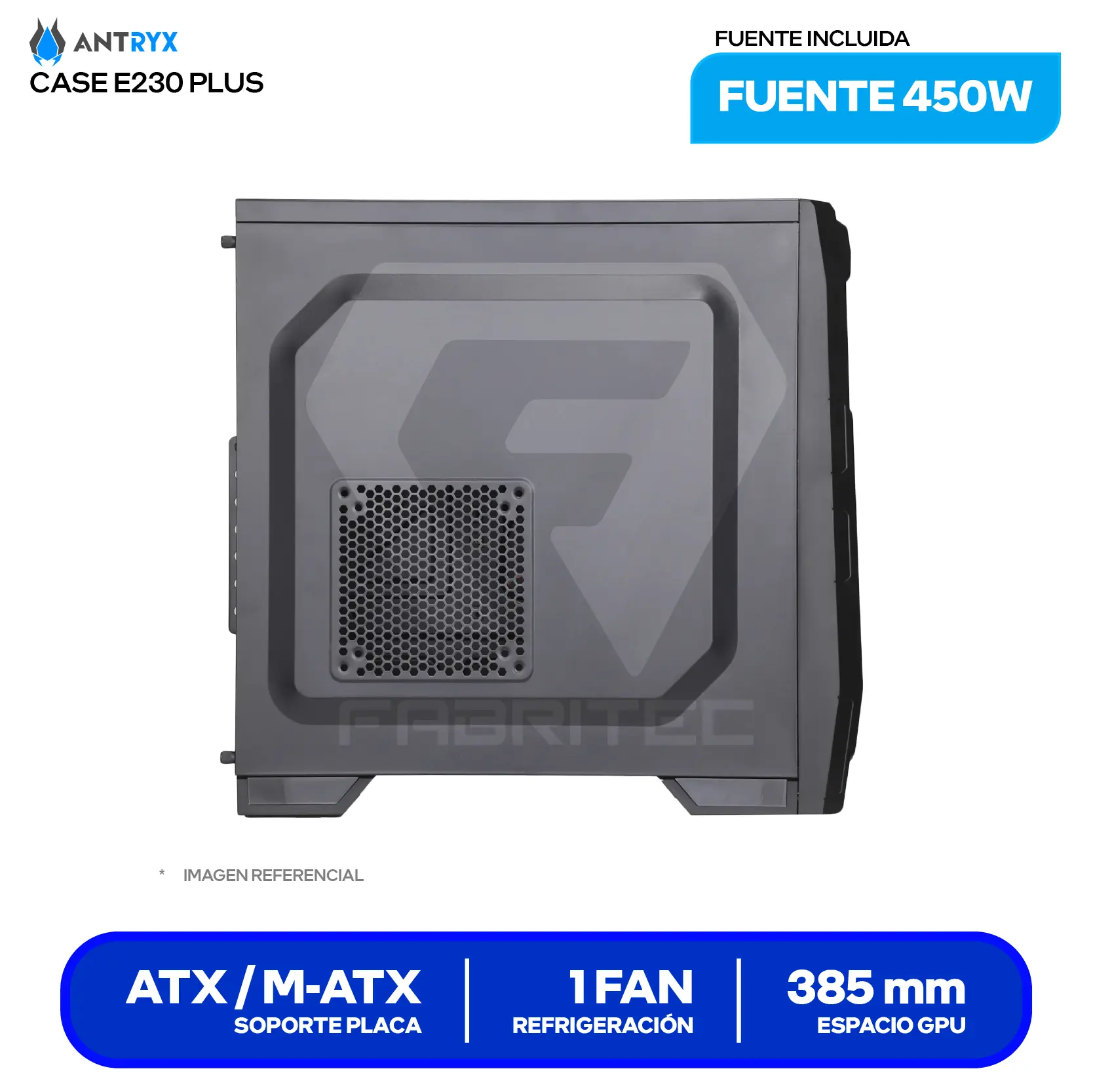 Case Gamer Antryx Xtreme E230 Plus (AC-XE230PSN-450CPR1) Sin fuente, 1 fan