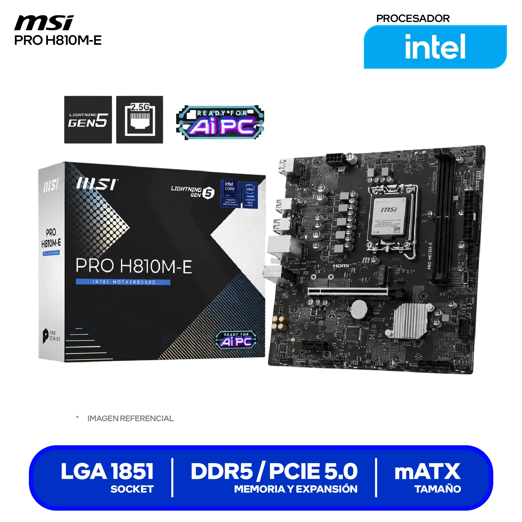 Placa Madre MSI PRO H810M-E (PRO H810M-E) LGA1851, DDR5, Micro ATX