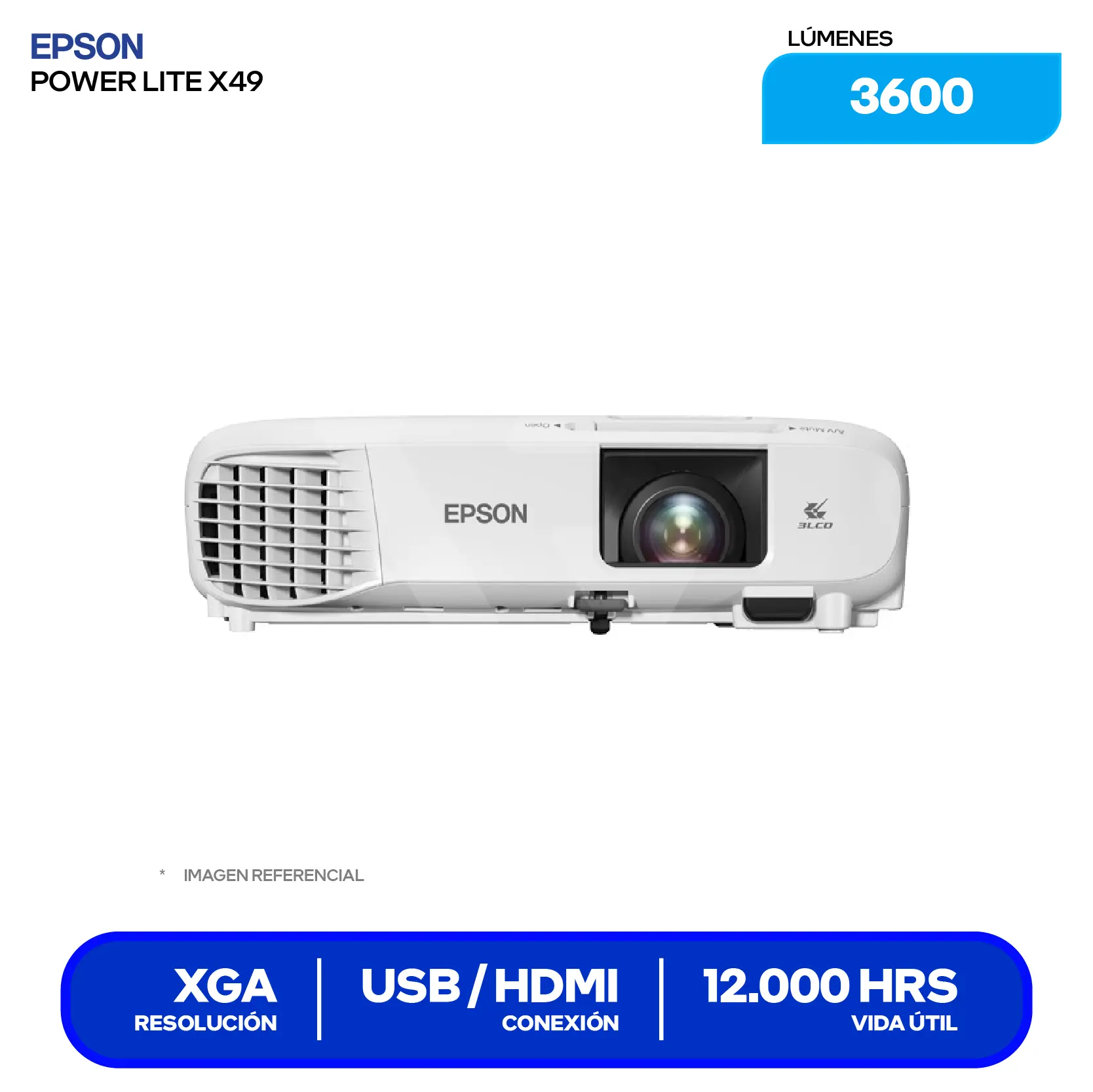 Proyector Epson PowerLite X49 (H982A), 3600 Lúmenes, Resolución XGA, Tecnología 3LCD