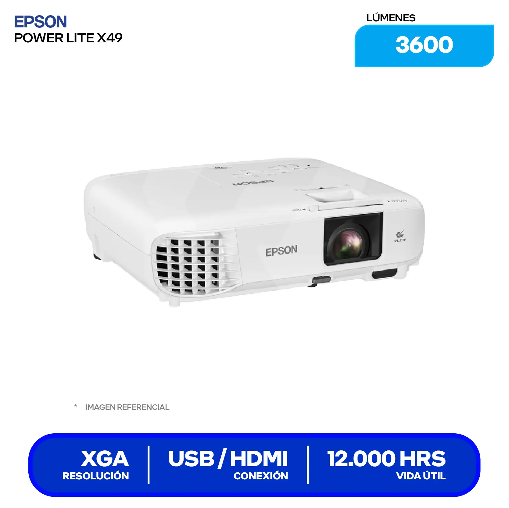 Proyector Epson PowerLite X49 (H982A), 3600 Lúmenes, Resolución XGA, Tecnología 3LCD