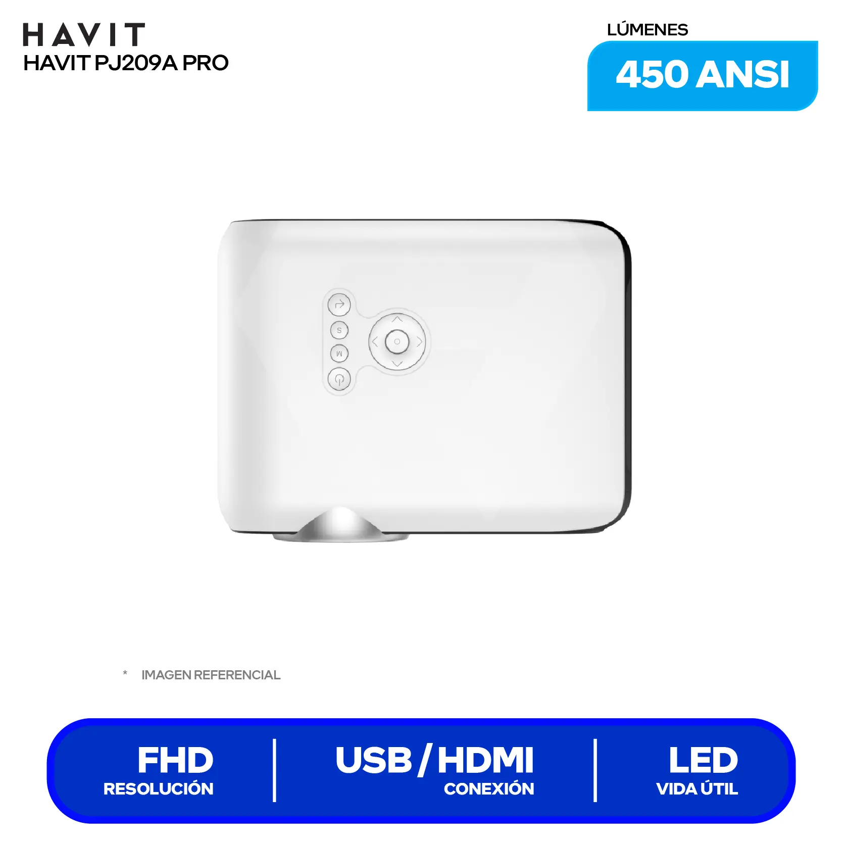 Proyector Havit PJ209A Pro Smart (HVPJ-PJ209A PRO-US-WH) 8,500 Lúmenes / 450 ANSI, Resolución 4K, Android TV 9.0