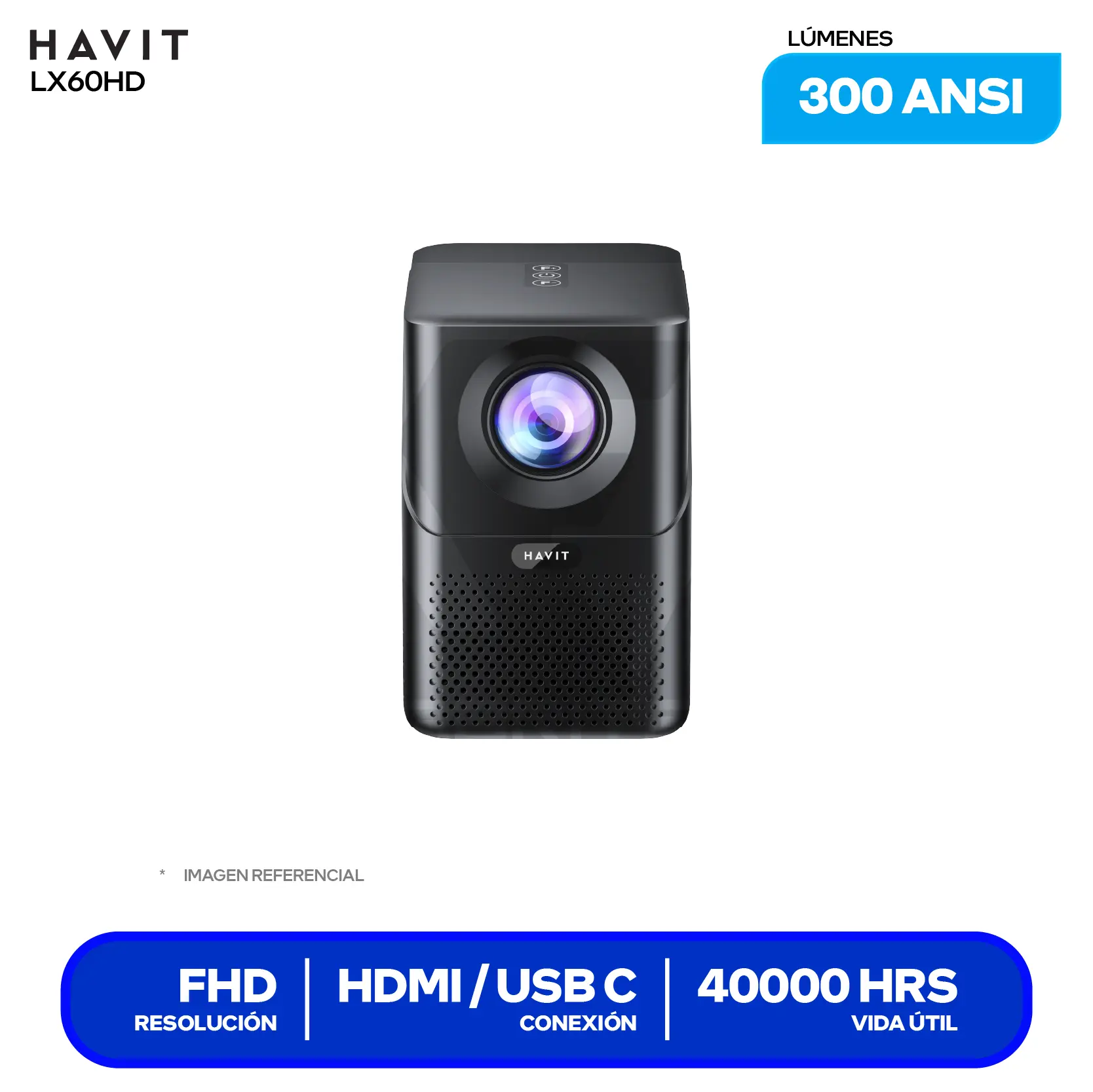 Proyector Havit PJ216A Pro Smart (HVPJ-PJ216 PRO-US-BK)10,000 Lúmenes / 300 ANSI, Resolución 4K, Android TV 9.0