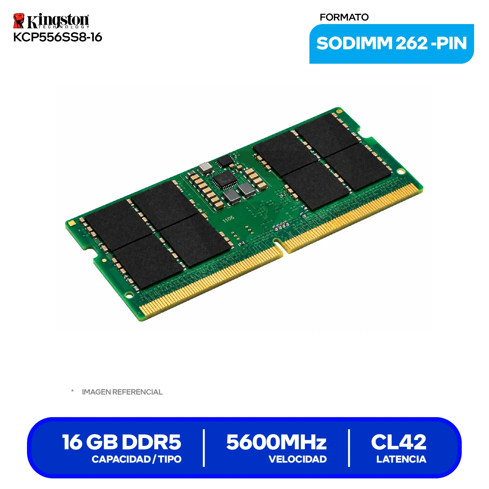 Memoria SO-DIMM Kingston  (KCP556SS8-16) 16GB, DDR5, 5600 MHz