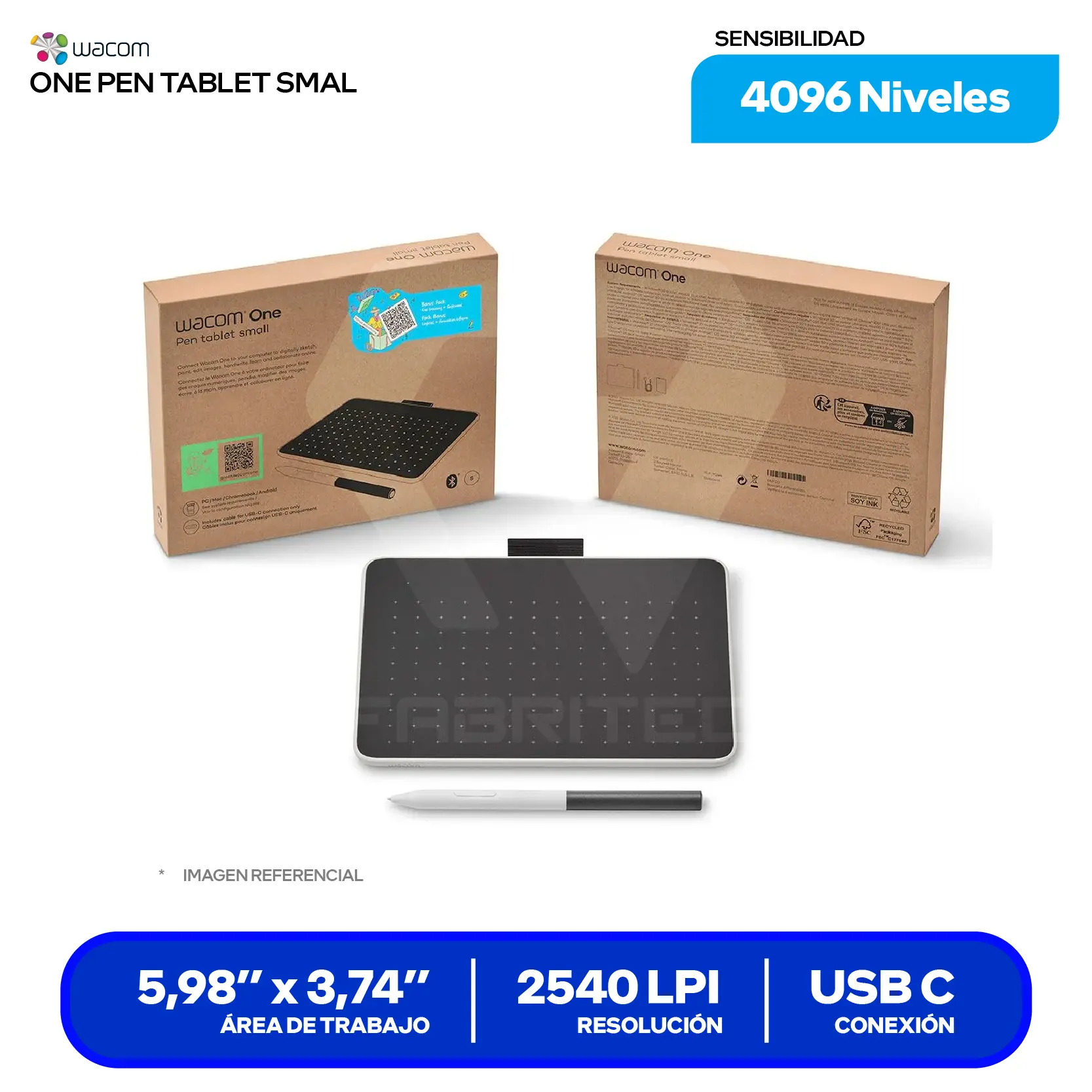 Tableta Gráfica Wacom One Small (CTC4110WLW0A) Bluetooth, USB-C, Con lápiz