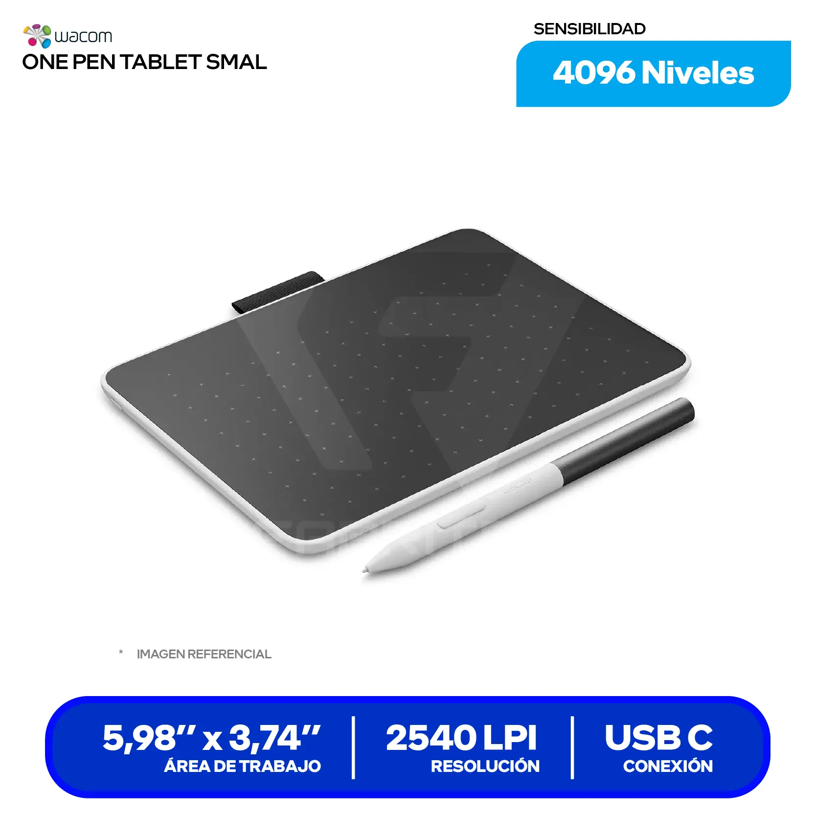 Tableta Gráfica Wacom One Small (CTC4110WLW0A) Bluetooth, USB-C, Con lápiz