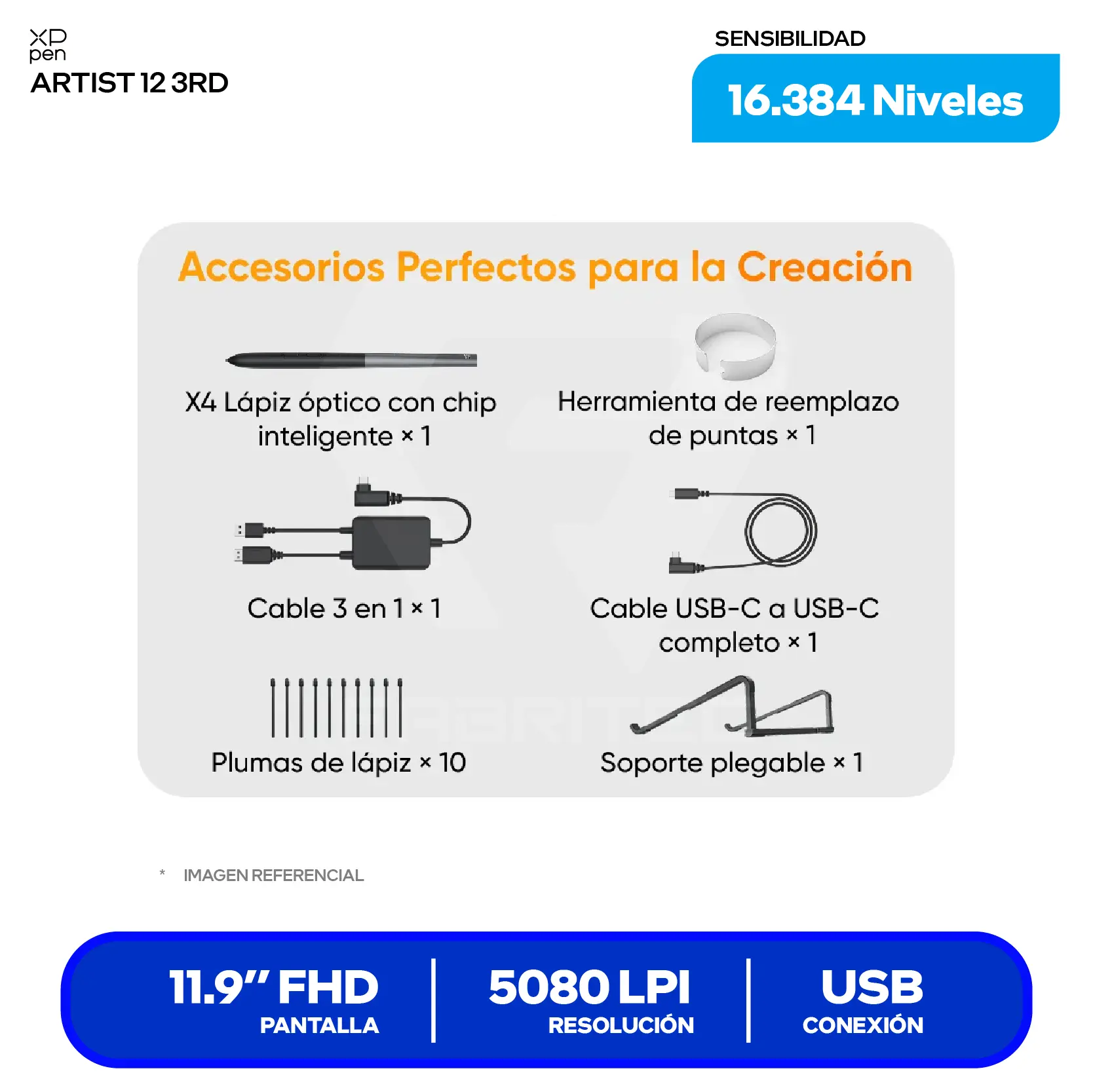 Tableta Gráfica XP-Pen Artist 12 11.9" (819041104) FHD, USB-C, Con lápiz