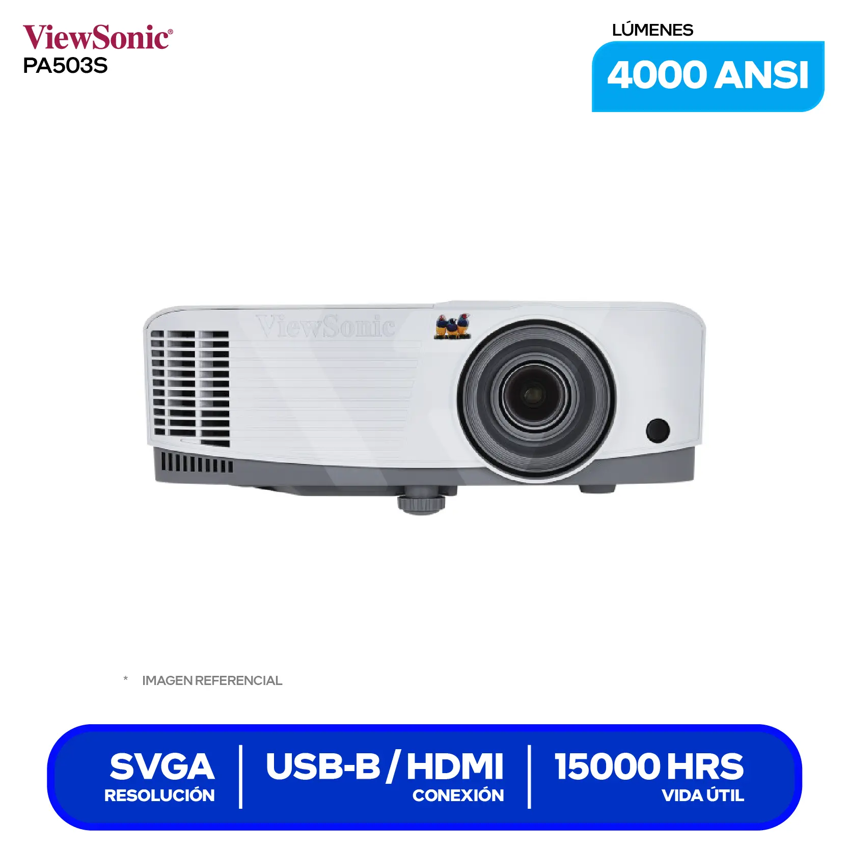 Proyector ViewSonic PA503S (PA503S), 4000 ANSI Lúmenes, Resolución SVGA, Tecnología DLP SuperColor