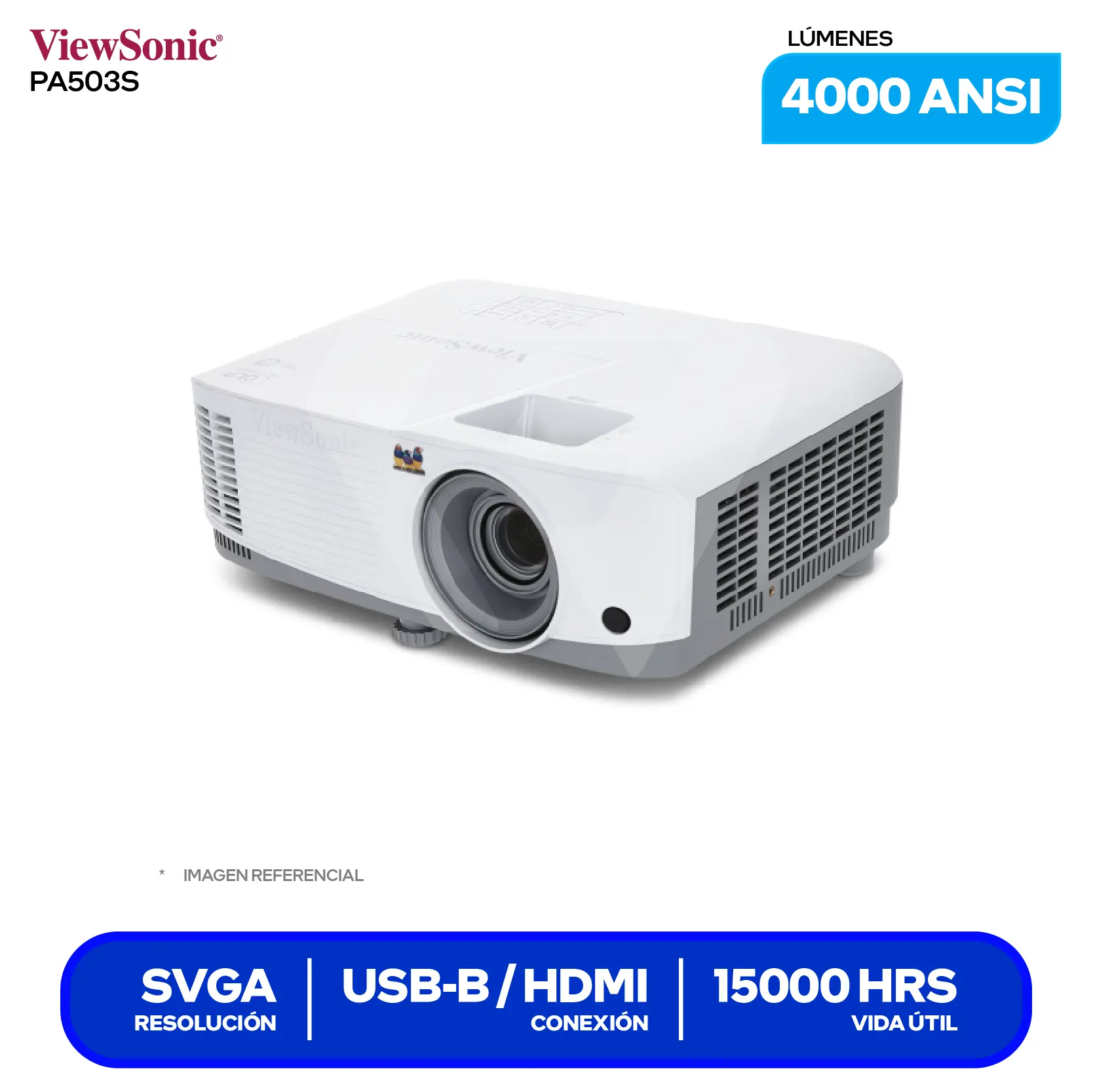 Proyector ViewSonic PA503S (PA503S), 4000 ANSI Lúmenes, Resolución SVGA, Tecnología DLP SuperColor