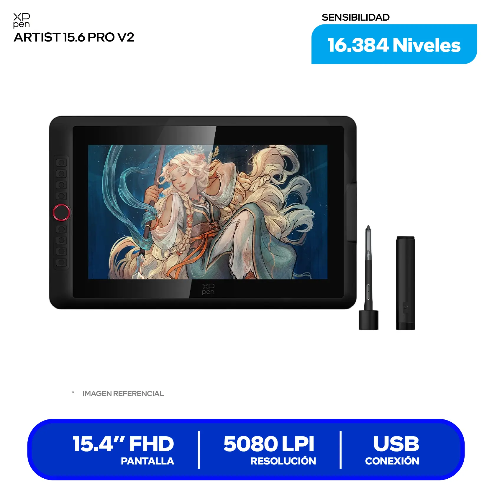 Tableta Gráfica XP-Pen Artist 15.6 Pro V2 15.6" (819040936) FHD, USB-C, Con lápiz