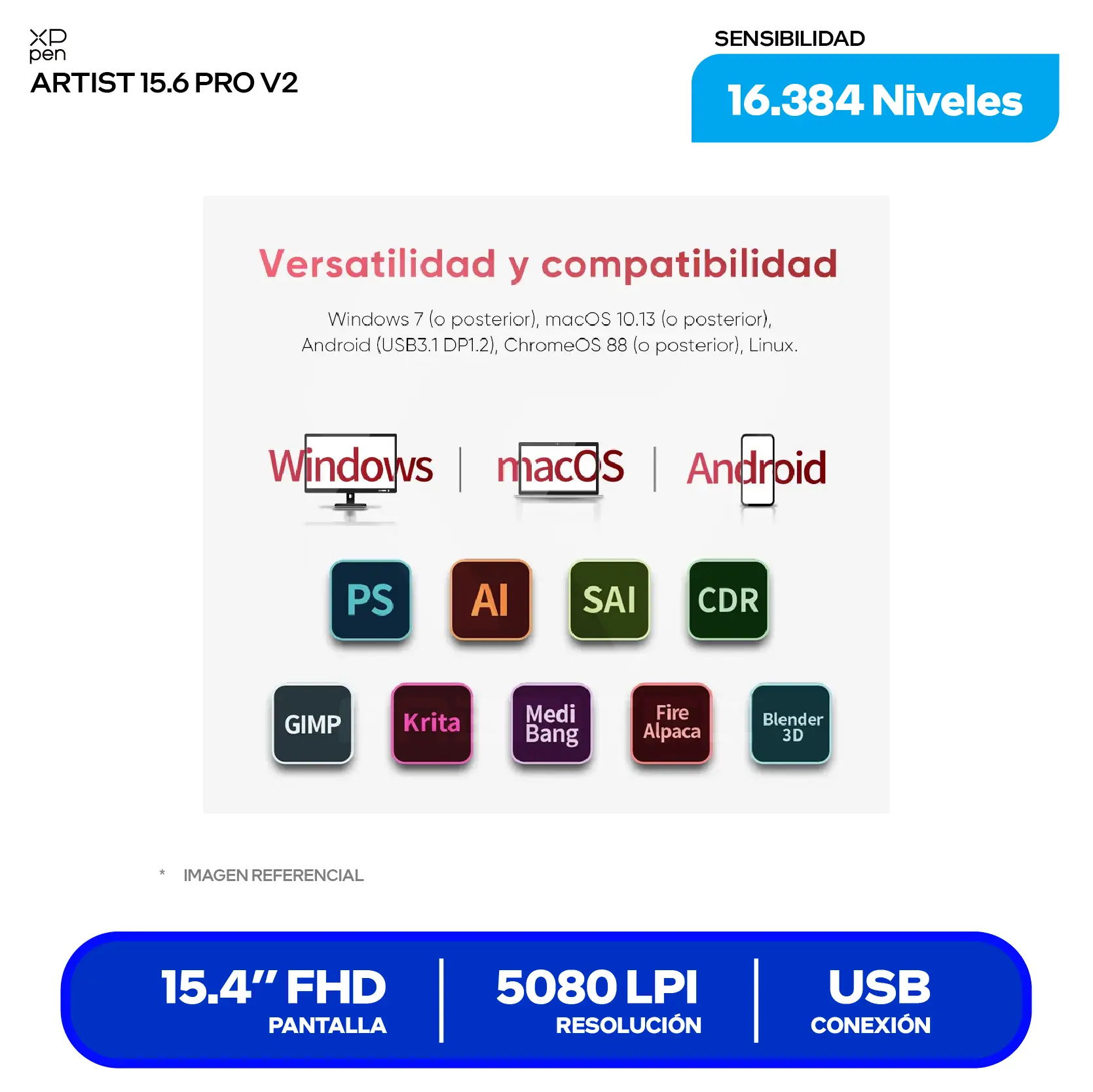 Tableta Gráfica XP-Pen Artist 15.6 Pro V2 15.6" (819040936) FHD, USB-C, Con lápiz
