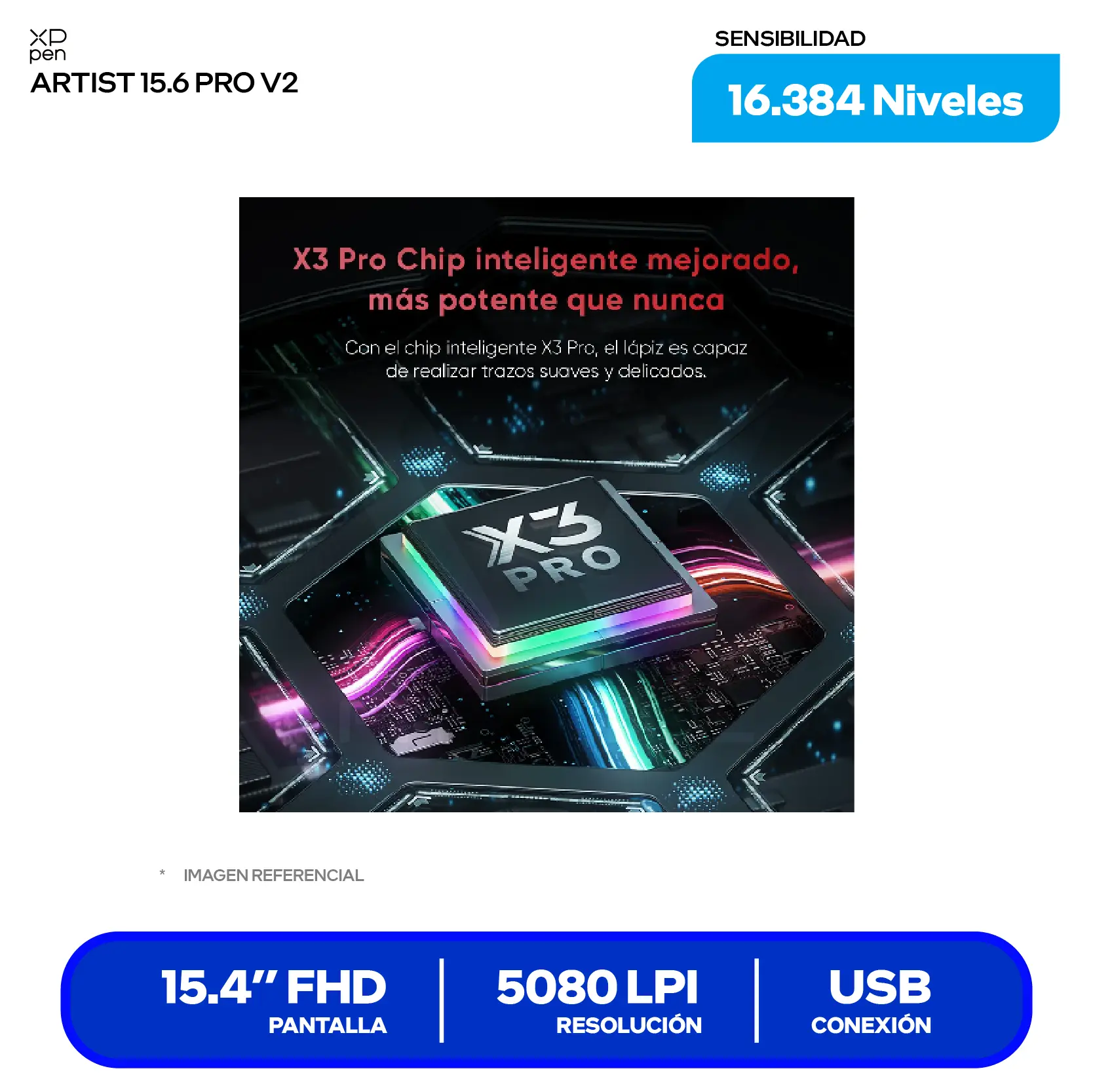 Tableta Gráfica XP-Pen Artist 15.6 Pro V2 15.6" (819040936) FHD, USB-C, Con lápiz