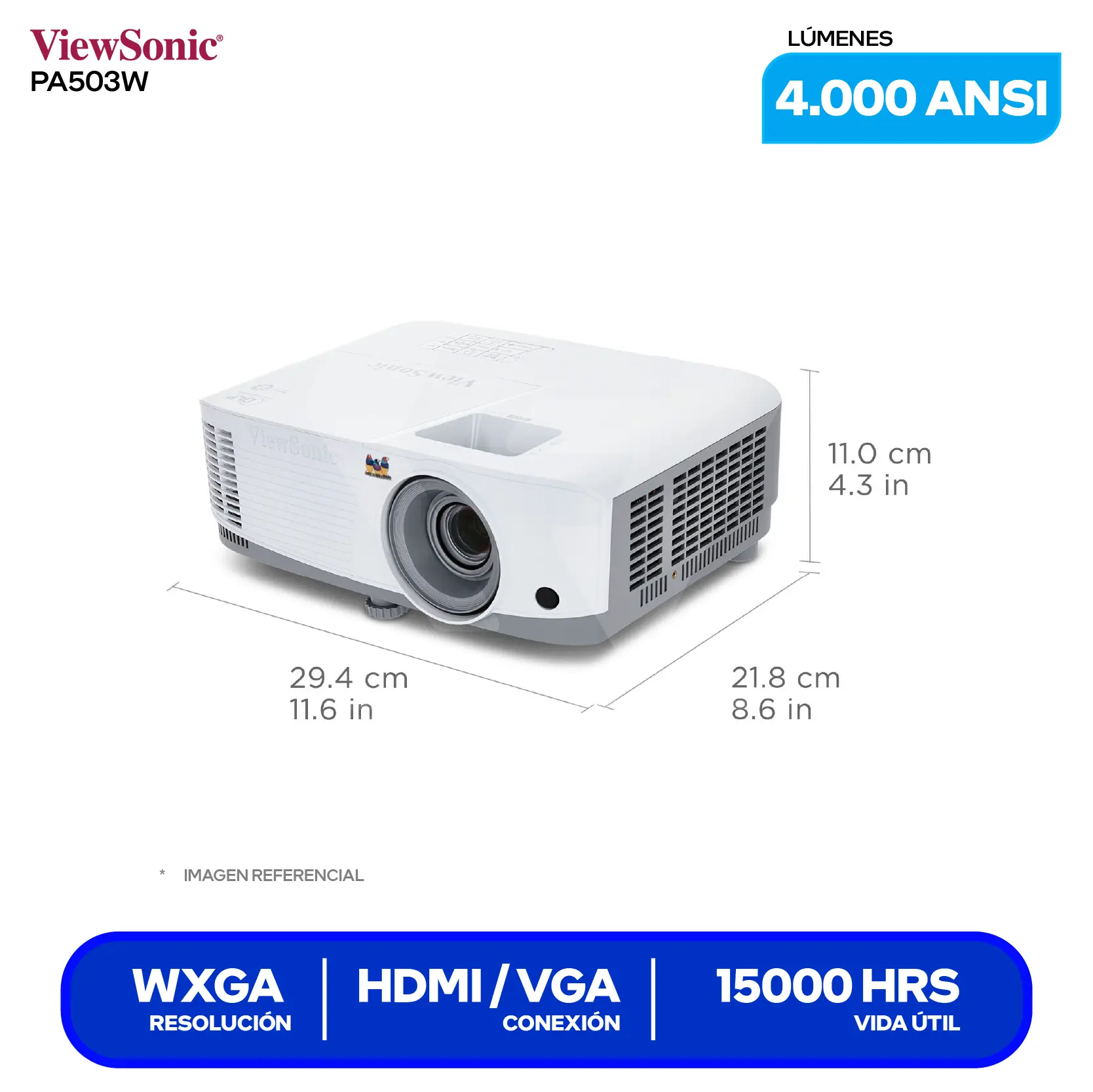Proyector ViewSonic PA503W (PA503W), 4000 ANSI Lúmenes, Resolución WXGA, Tecnología DLP SuperColor