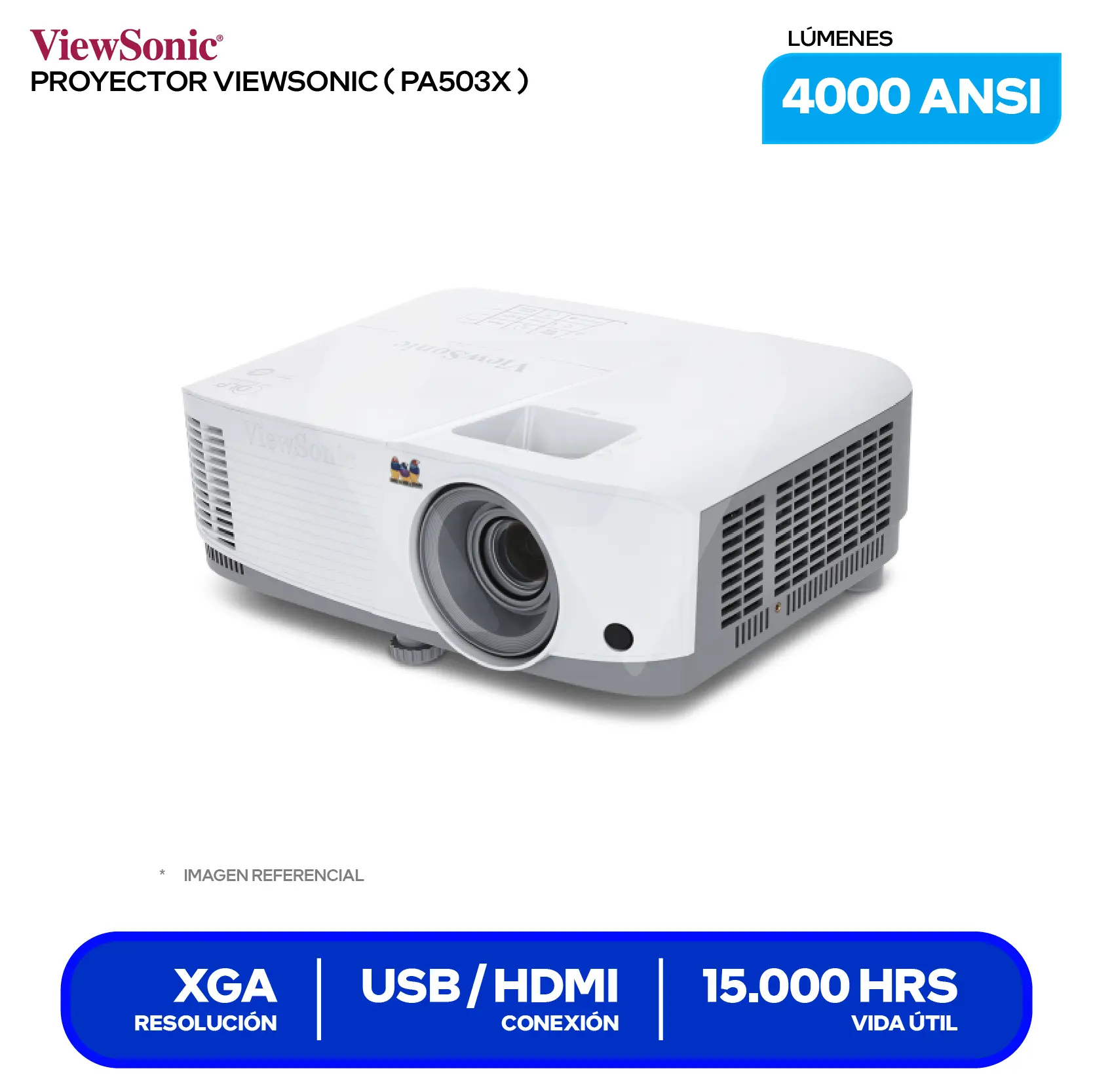 Proyector ViewSonic PA503X (PA503X), 4000 ANSI Lúmenes, Resolución XGA, Tecnología DLP SuperColor