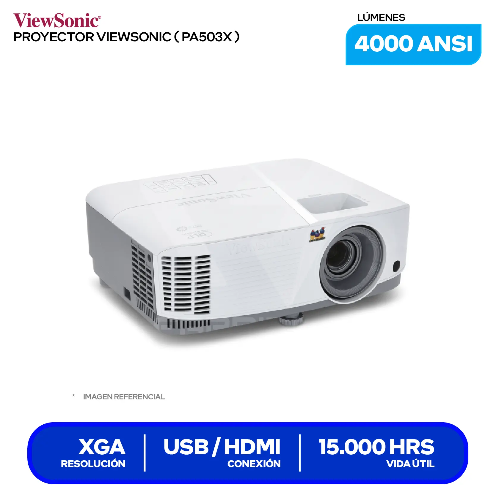 Proyector ViewSonic PA503X (PA503X), 4000 ANSI Lúmenes, Resolución XGA, Tecnología DLP SuperColor