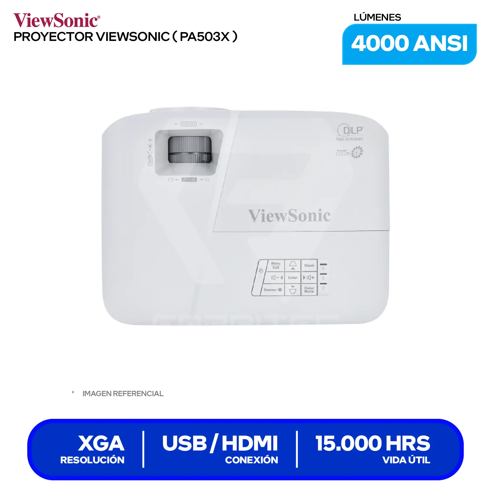 Proyector ViewSonic PA503X (PA503X), 4000 ANSI Lúmenes, Resolución XGA, Tecnología DLP SuperColor