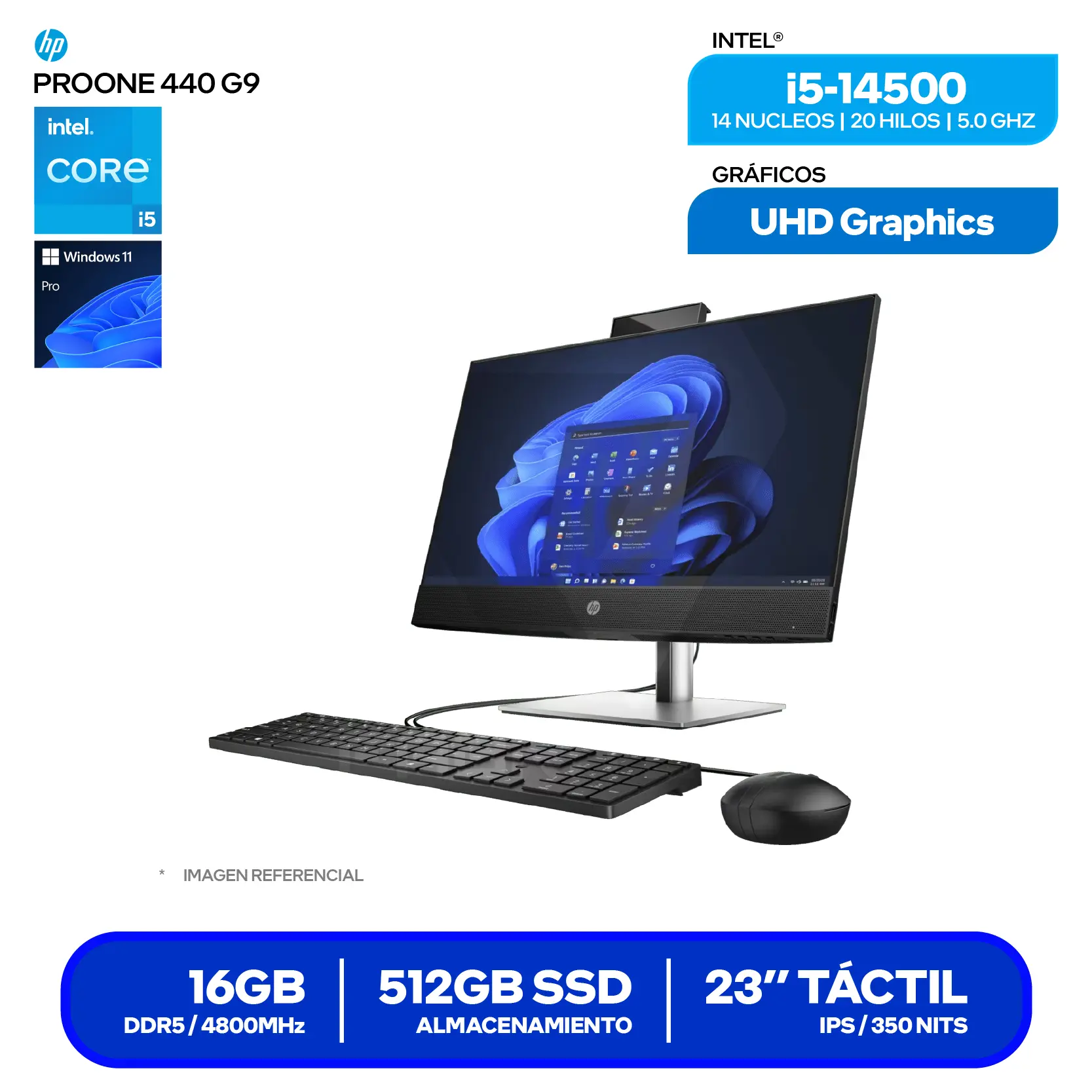 Computadora Todo en Uno HP ProOne 440 G9 (C2RD2LS#ABM) Intel Core i5-14500, 16GB RAM, 512GB SSD, 23.8" FHD , Windows 11 Pro