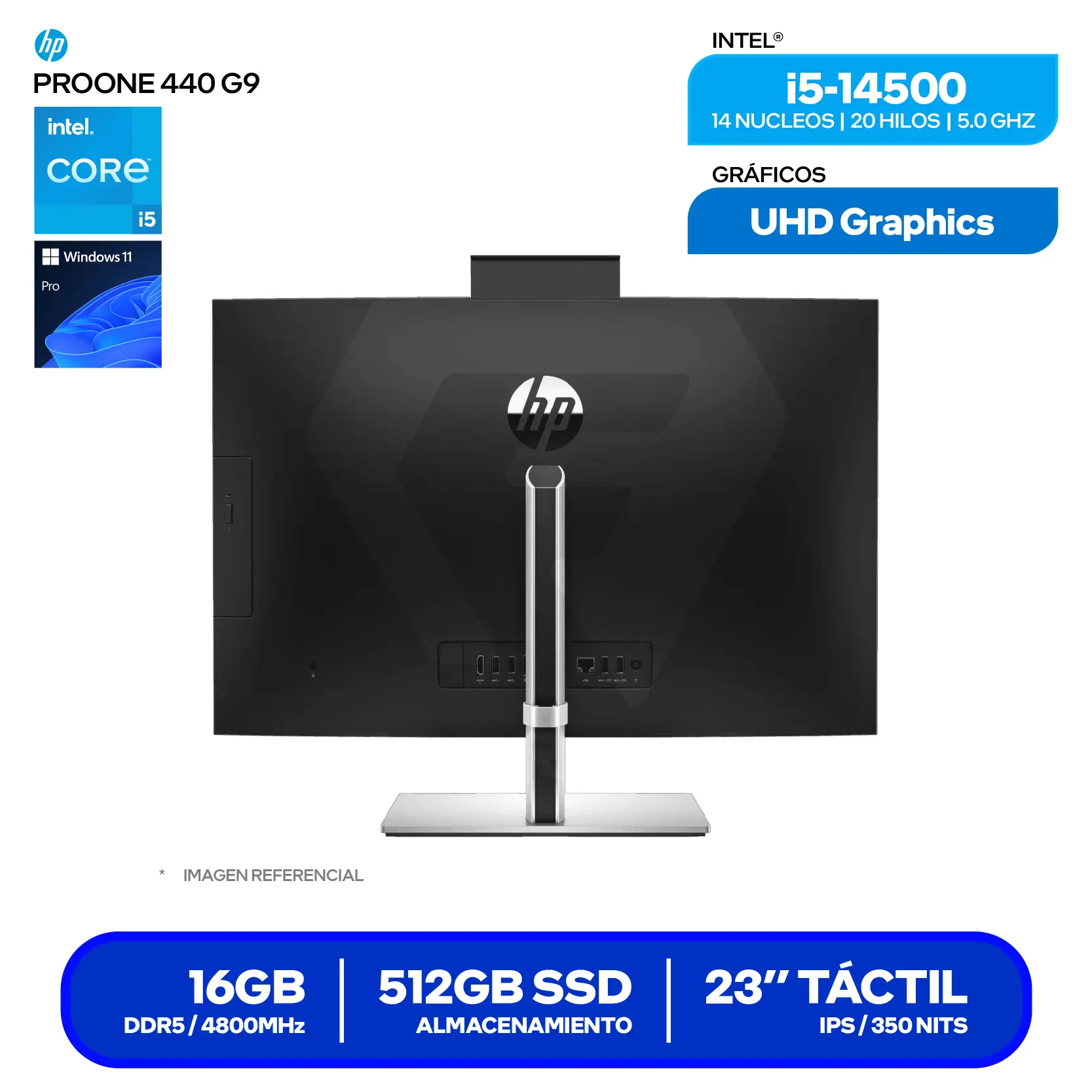 Computadora Todo en Uno HP ProOne 440 G9 (C2RD2LS#ABM) Intel Core i5-14500, 16GB RAM, 512GB SSD, 23.8" FHD , Windows 11 Pro