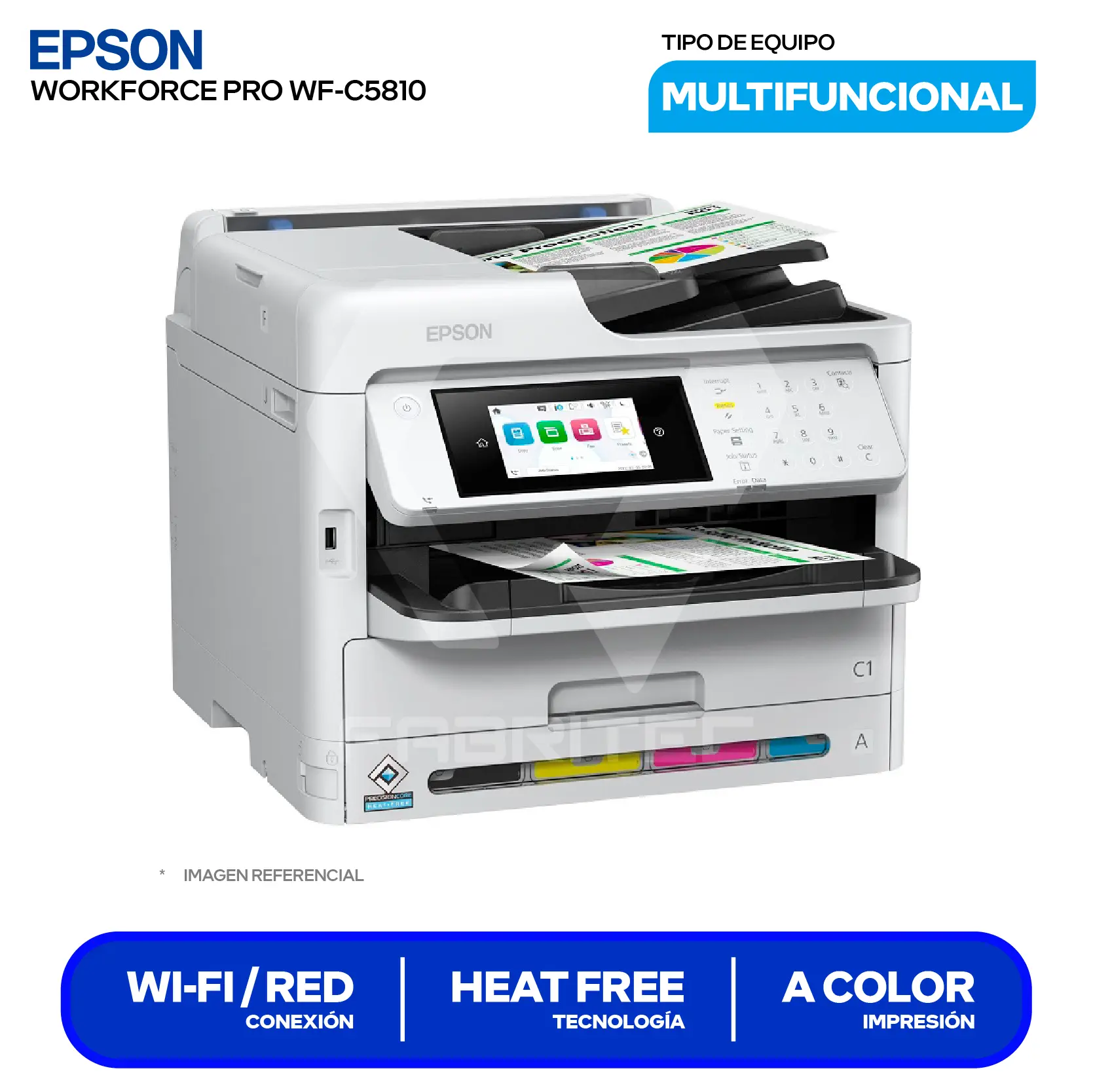 Impresora Multifuncional Epson WorkForce Pro WF-C5810 (C11CK24301) Wi-Fi, USB, Wireless, Red Ethernet