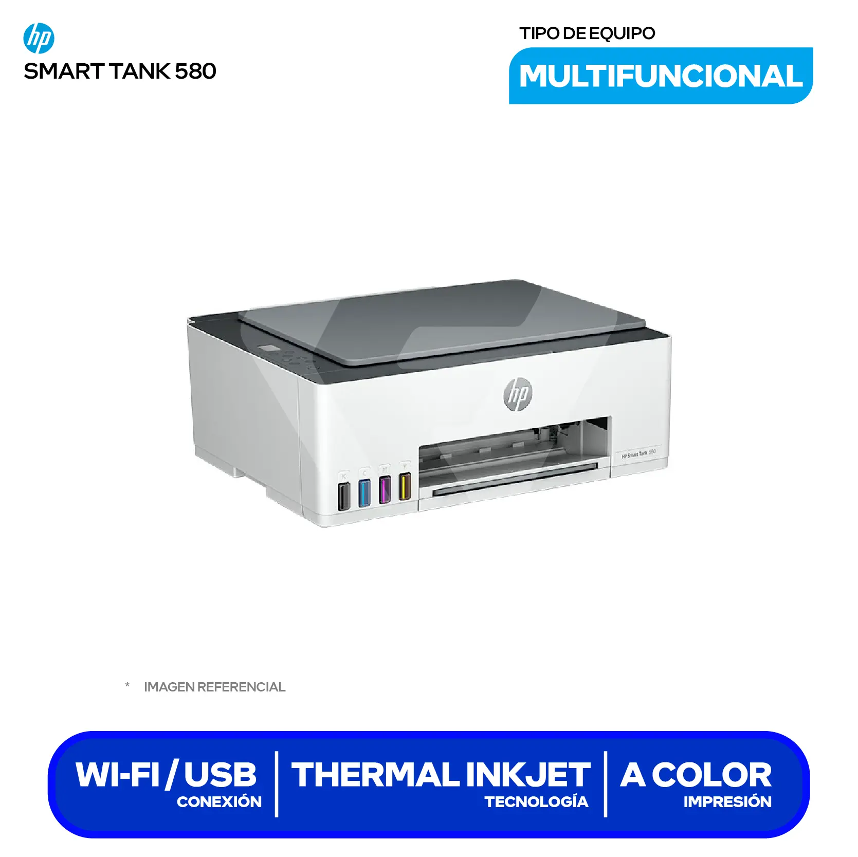 Impresora Multifuncional HP Smart Tank 580 (1F3Y2A#AKY) Bluetooh, Wi-Fi, USB